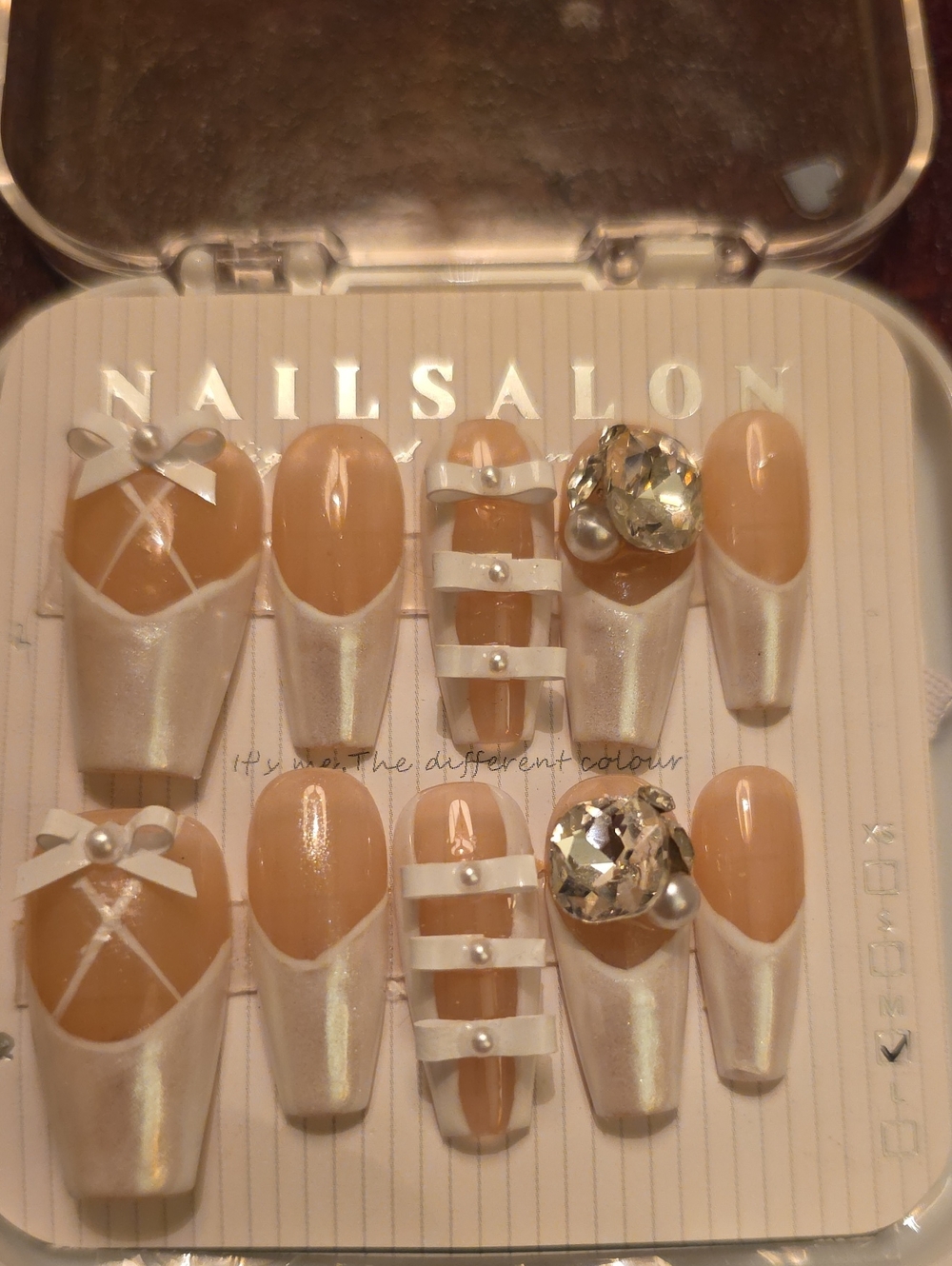 Nude & White Pearl Bridal Press-On Nail Set Size Med